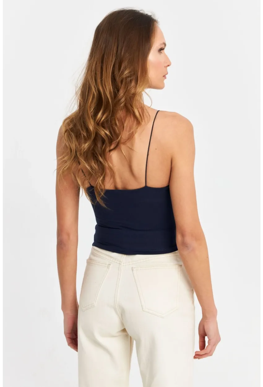 Kadın Lacivert İp Askılı Crop Bluz EV63