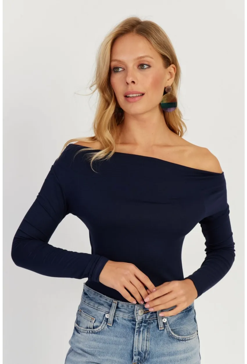 Kadın Lacivert Kayık Yaka Bluz LPP1254