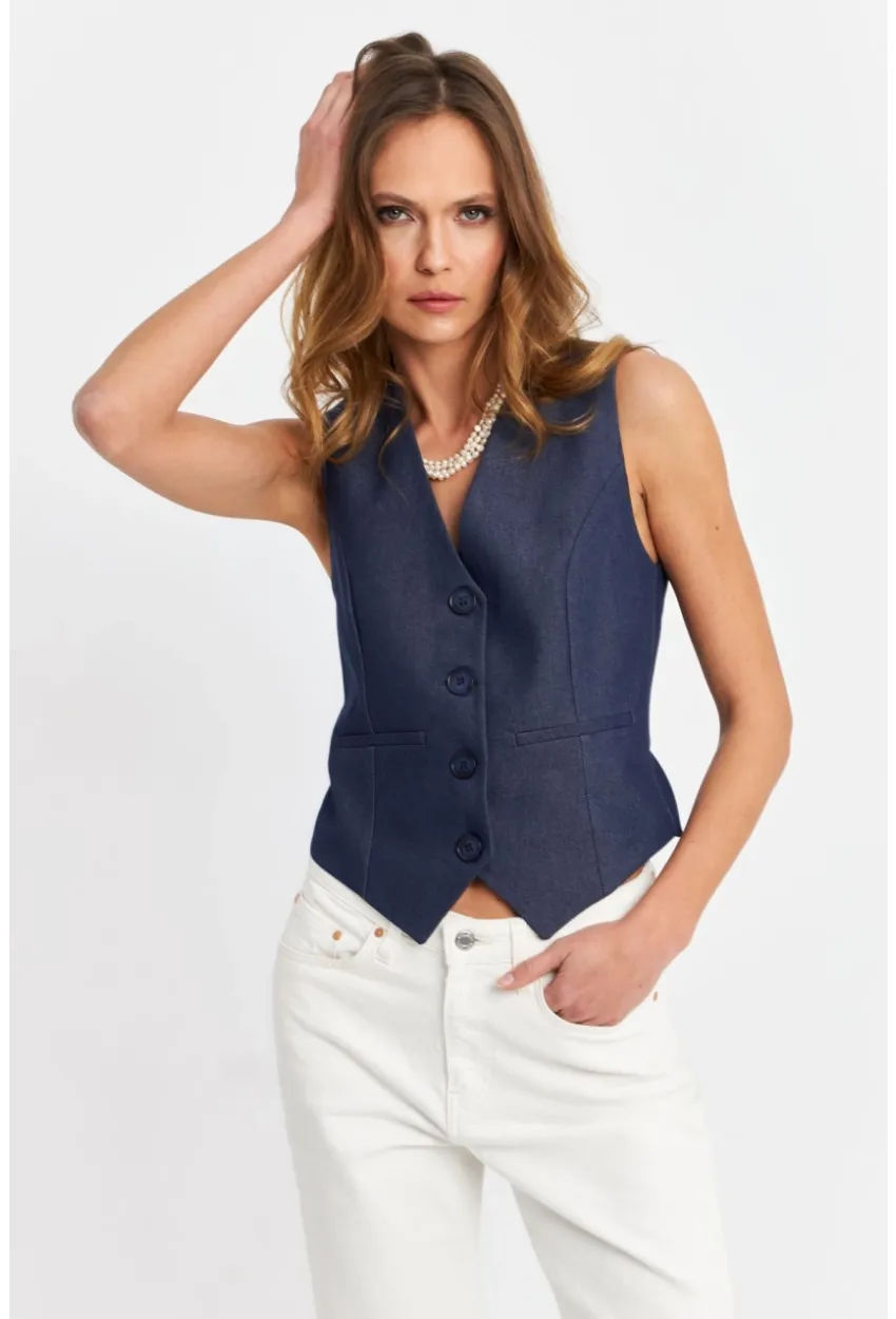 Kadın Lacivert Leopar Yelek TW21