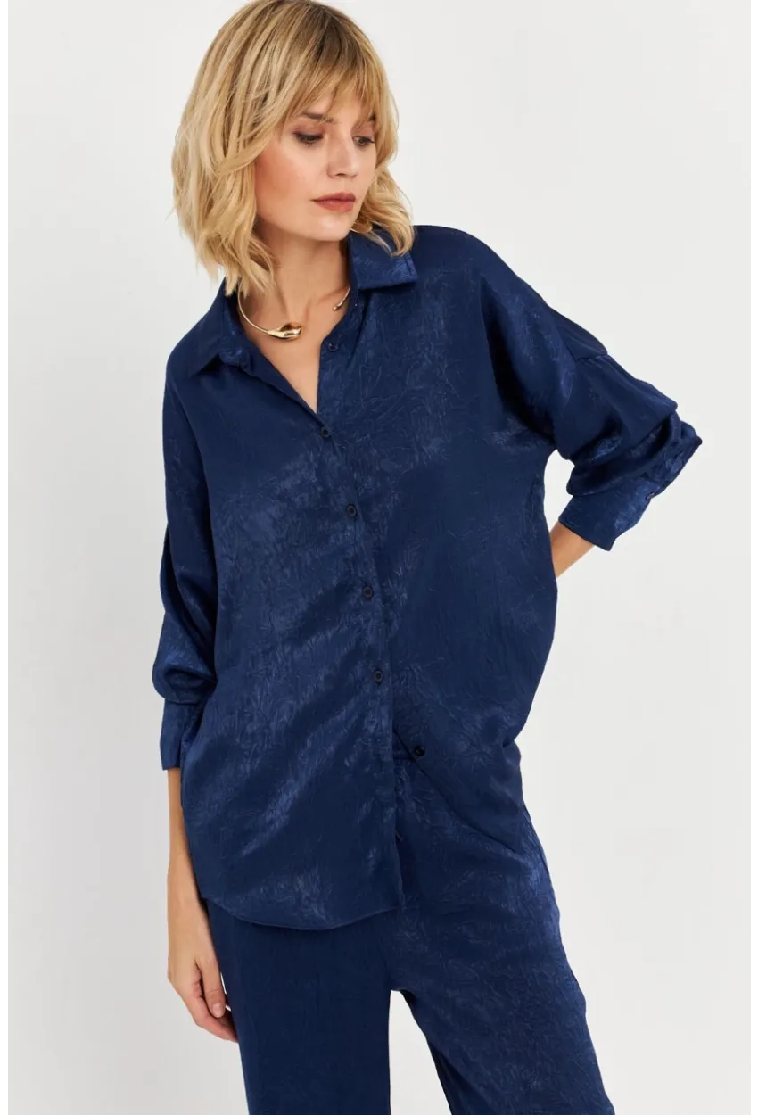 Kadın Lacivert Saten Gömlek MCAR1127