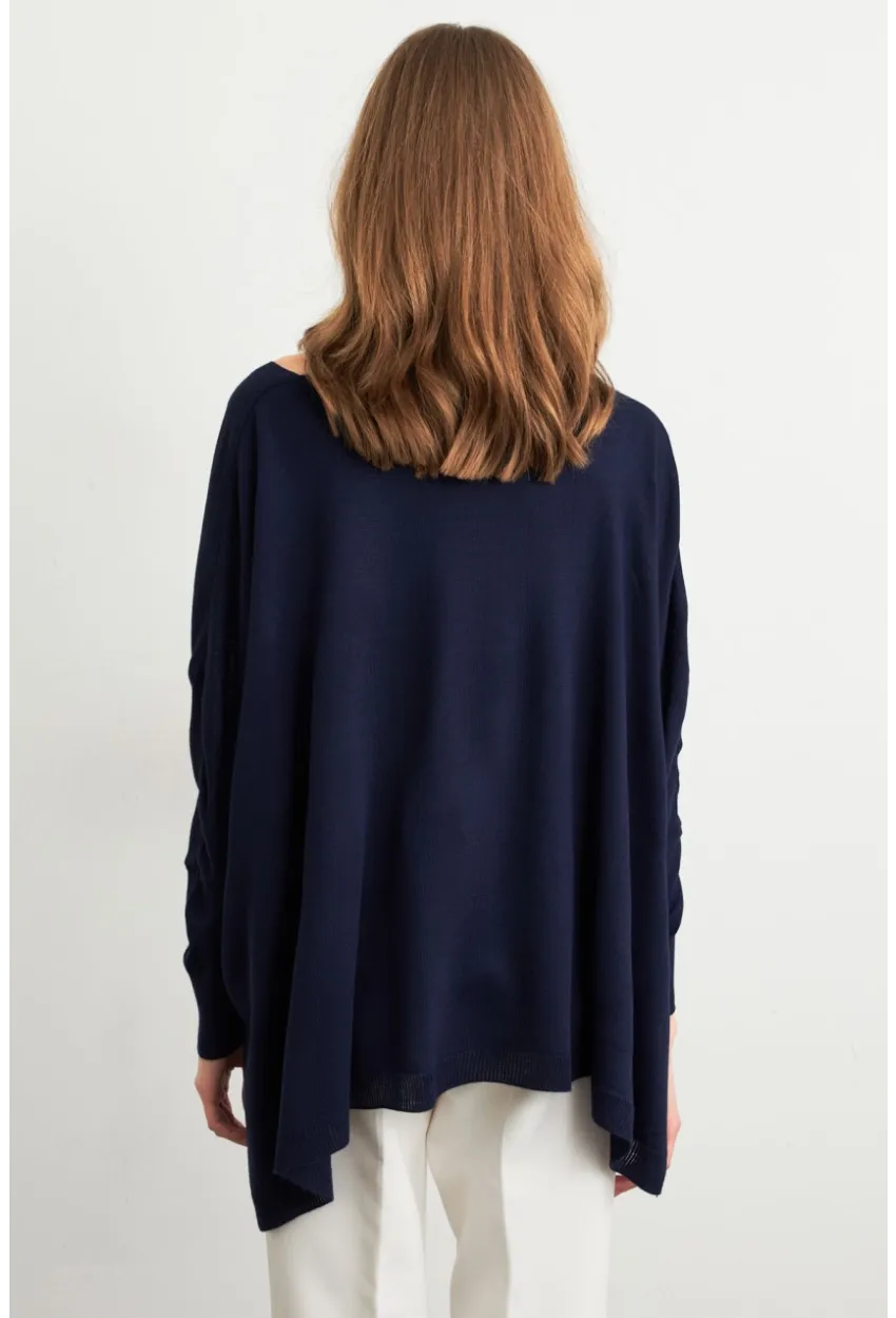 Kadın Lacivert V Yaka Salaş Bluz YV304