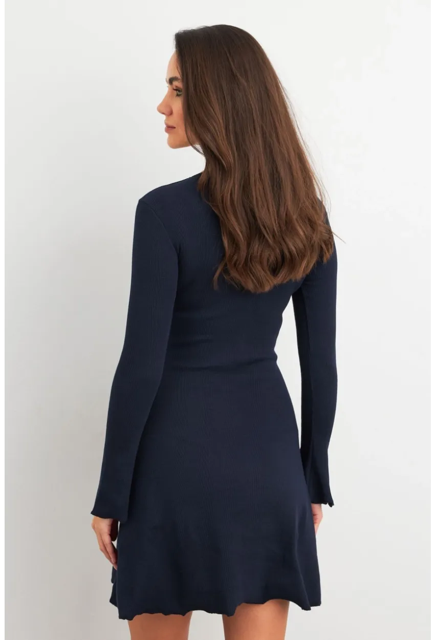 Kadın Lacivert Yakası Aksesuarlı Mini Elbise FRY2267