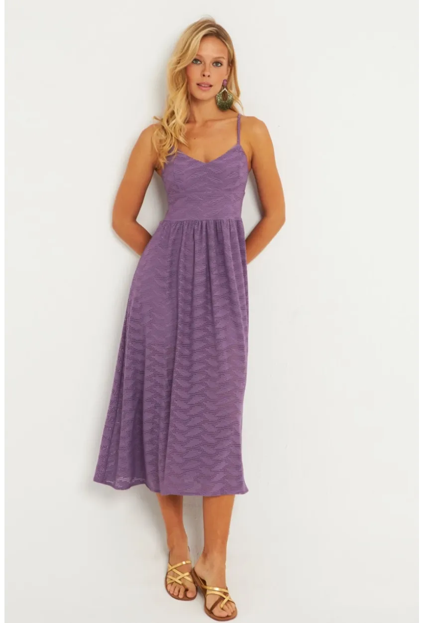 Kadın Lila Astarlı Brode Midi Elbise TW70102-90