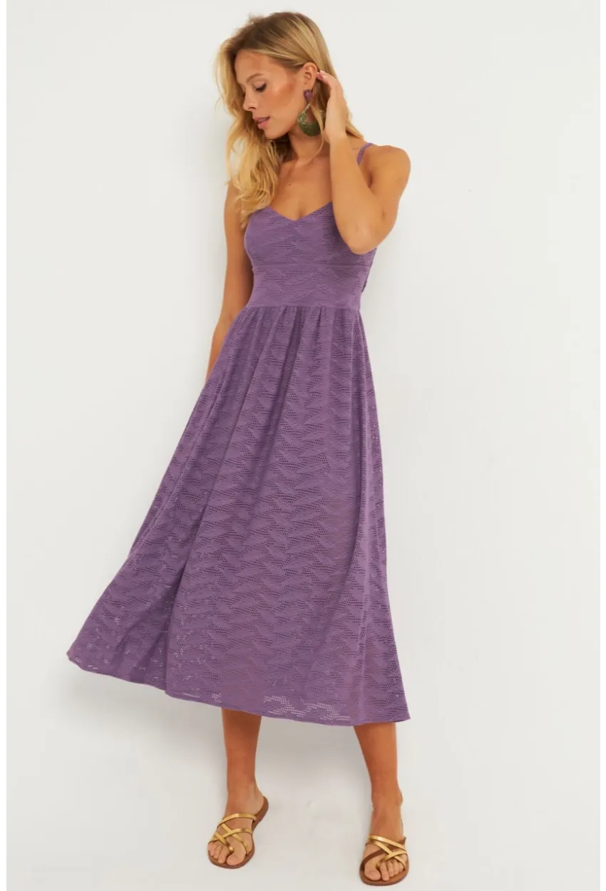 Kadın Lila Astarlı Brode Midi Elbise TW70102-90