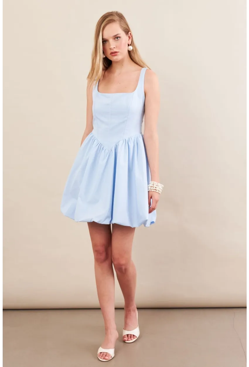 Kadın Mavi Askılı Mini Balon Elbise ERL105