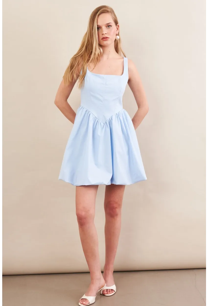 Kadın Mavi Askılı Mini Balon Elbise ERL105