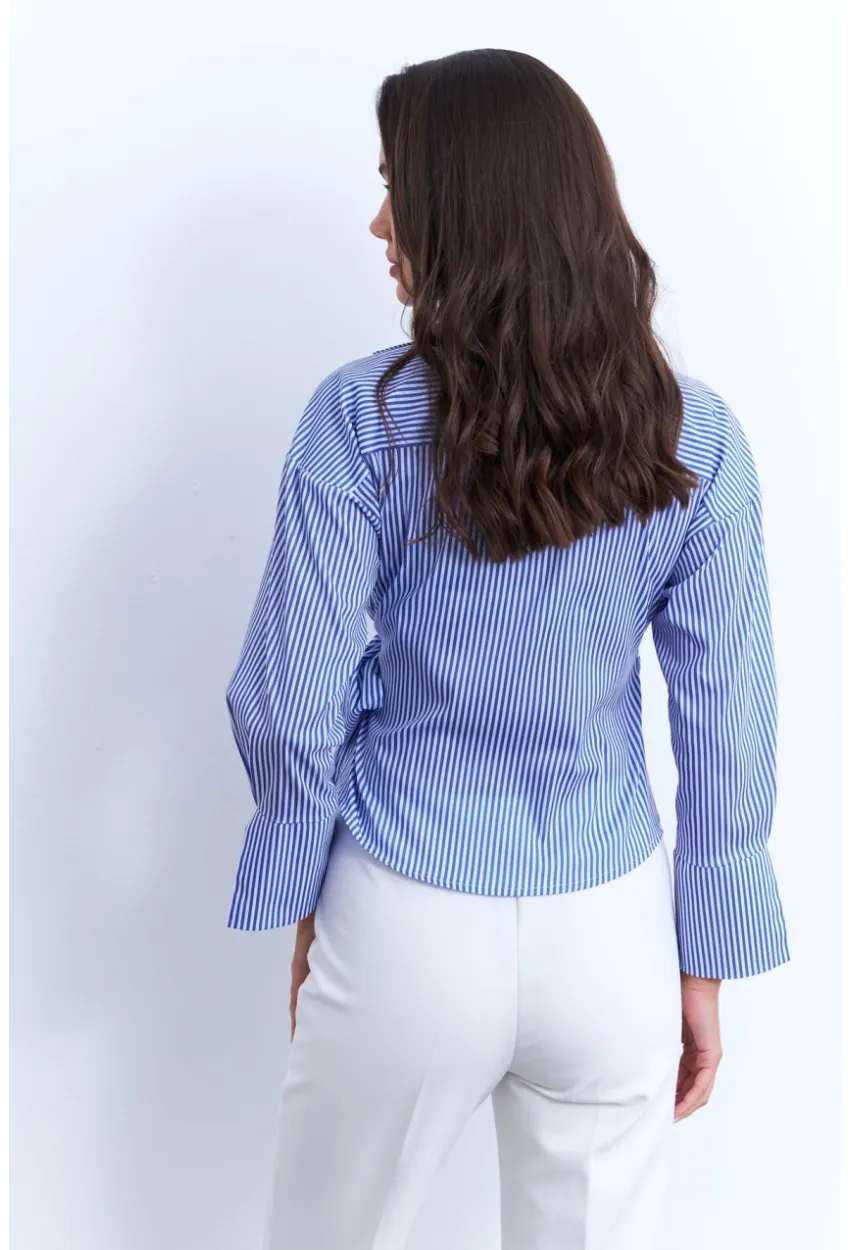 Kadın Mavi Bağlamalı Gömlek KED171