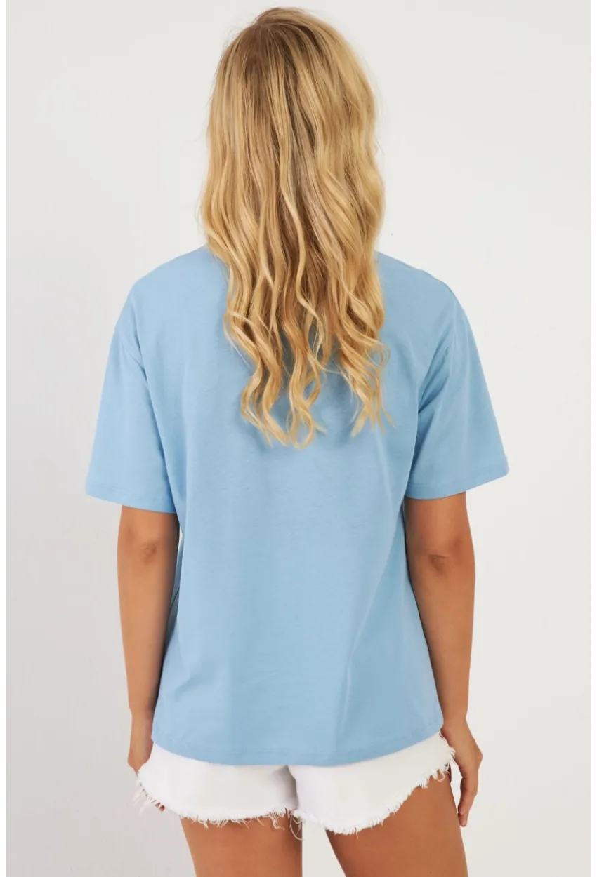 Kadın Mavi Baskılı T-Shirt AYD362