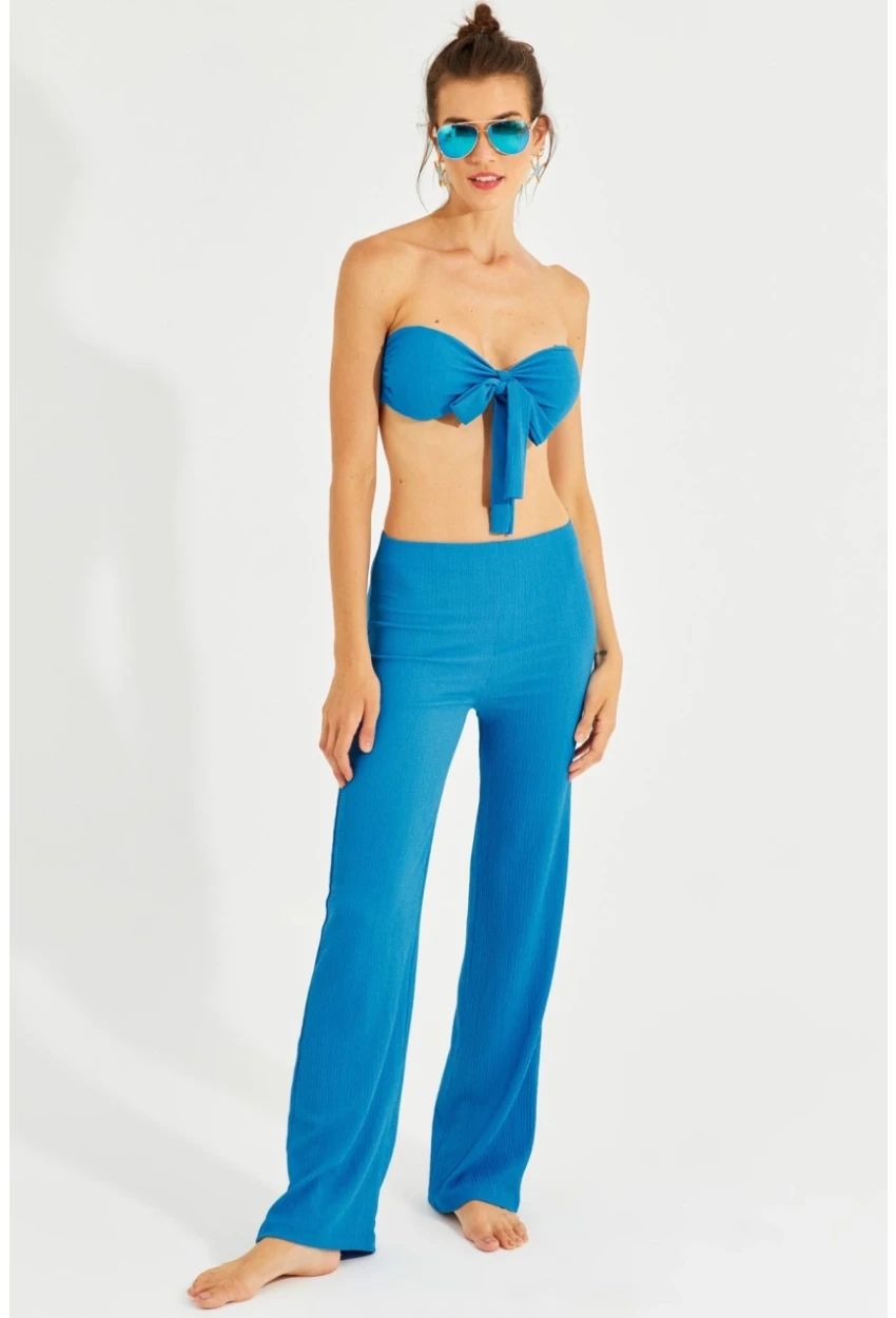 Kadın Mavi Büstiyerli Pantolon Takım YEL221225