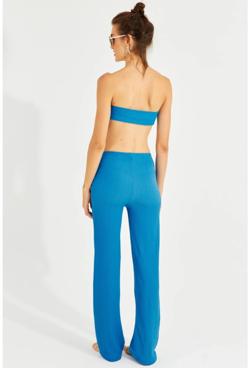 Kadın Mavi Büstiyerli Pantolon Takım YEL221225