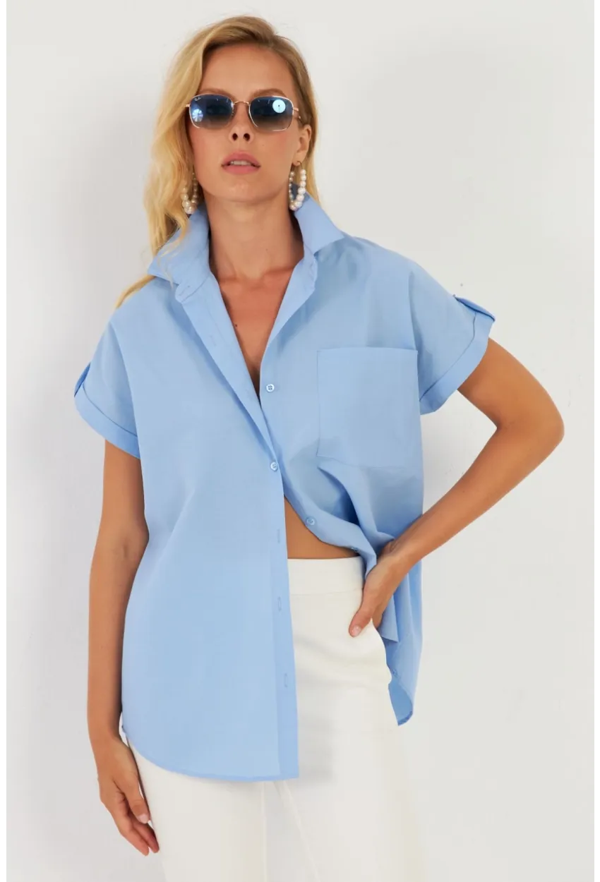 Kadın Mavi Cepli Gömlek ZER410