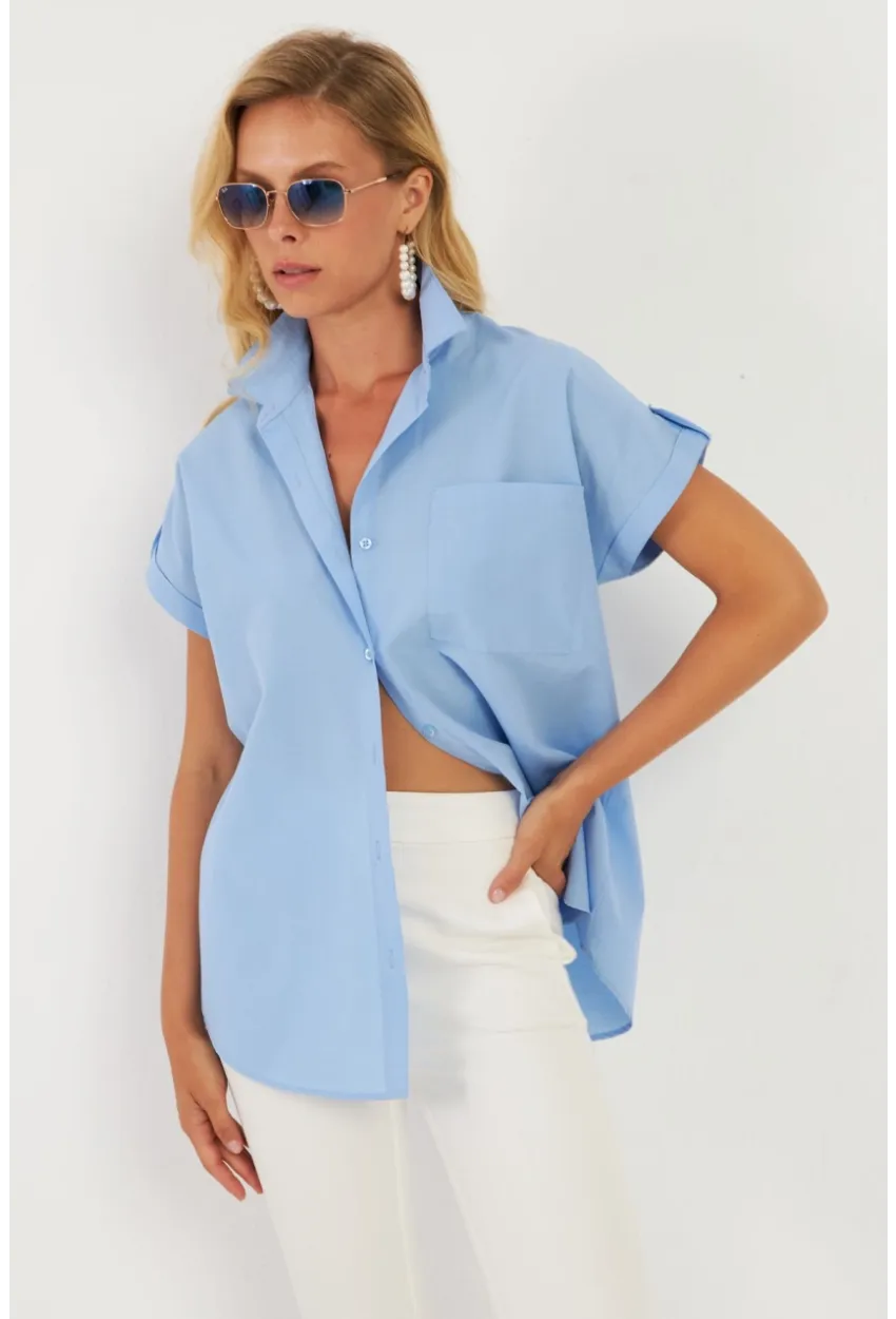 Kadın Mavi Cepli Gömlek ZER410