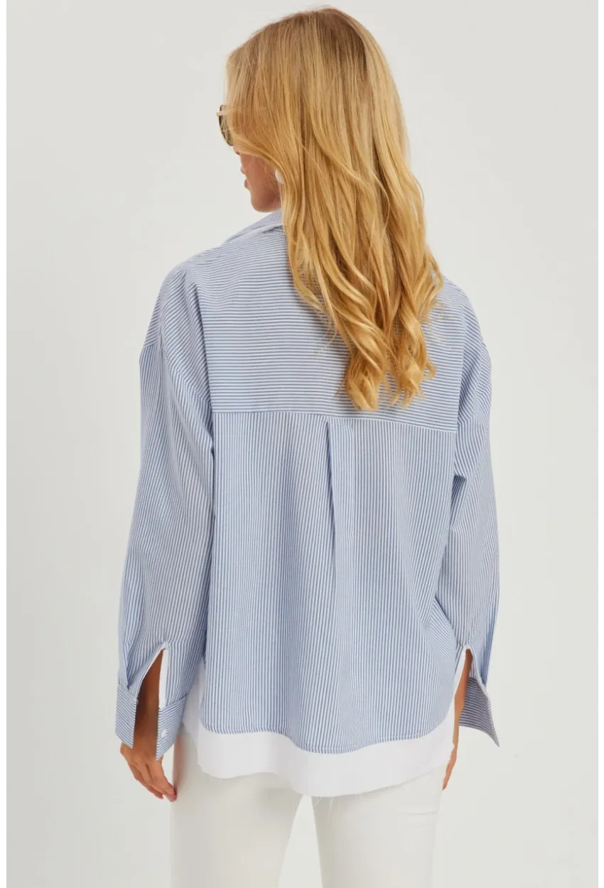 Kadın Mavi Çizgili Gömlek SF2551