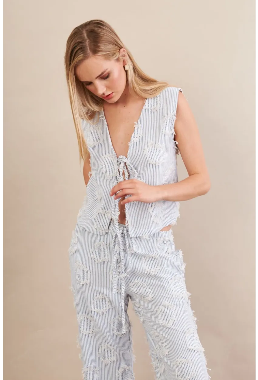 Kadın Mavi Çizgili Püsküllü Alt Üst Takım MOD2517