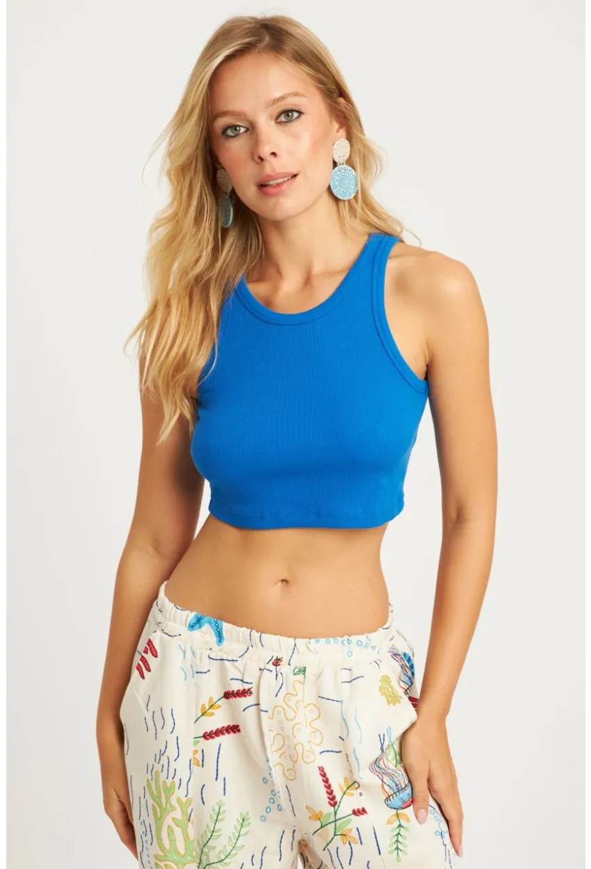 Kadın Mavi Crop Bluz YLE610