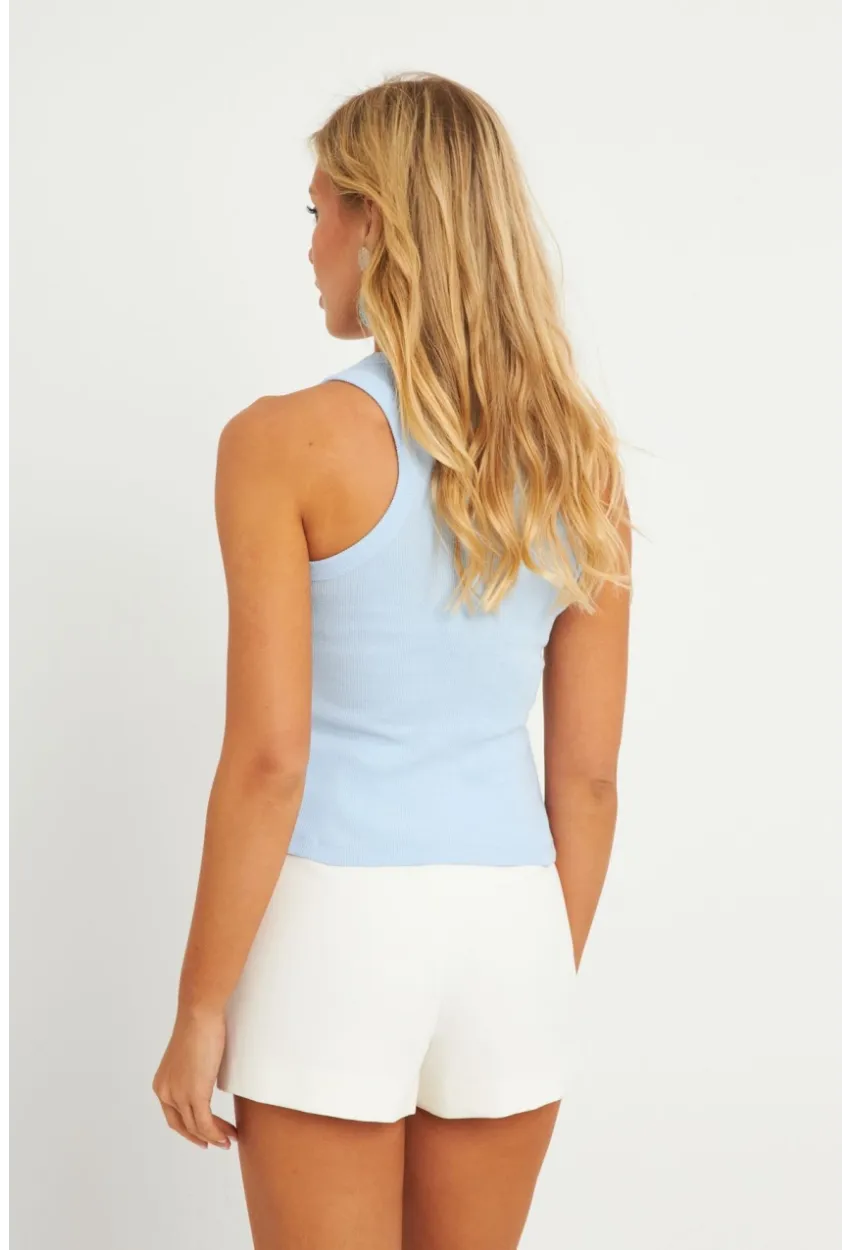 Kadın Mavi Halter Yaka Fitilli Bluz MK11