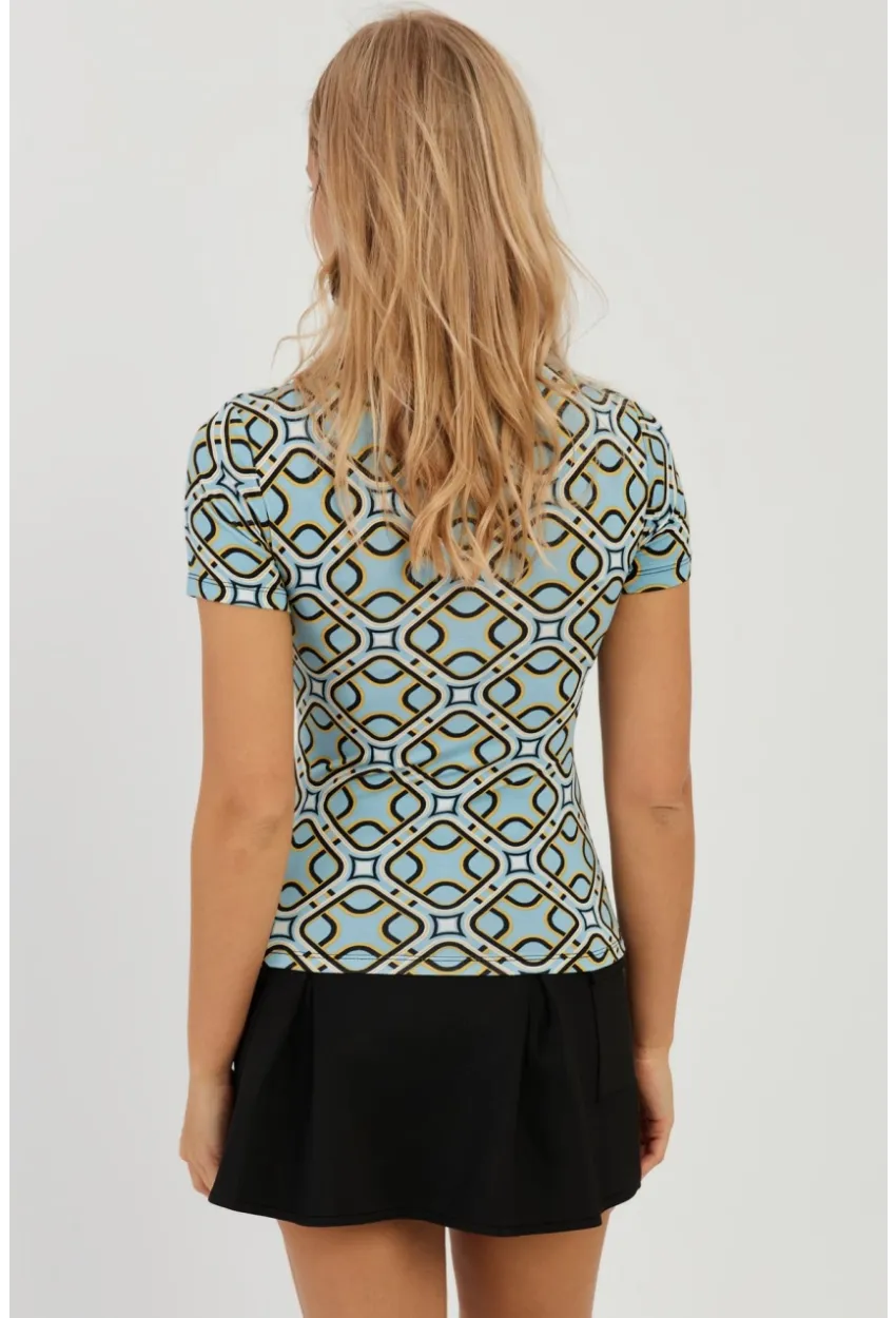 Kadın Mavi Kare Yaka Desenli Bluz LPP1258