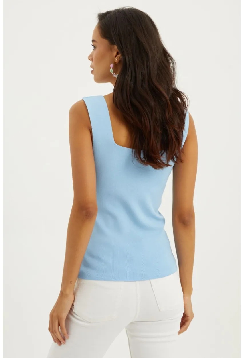 Kadın Mavi Kare Yaka Triko Bluz YV80