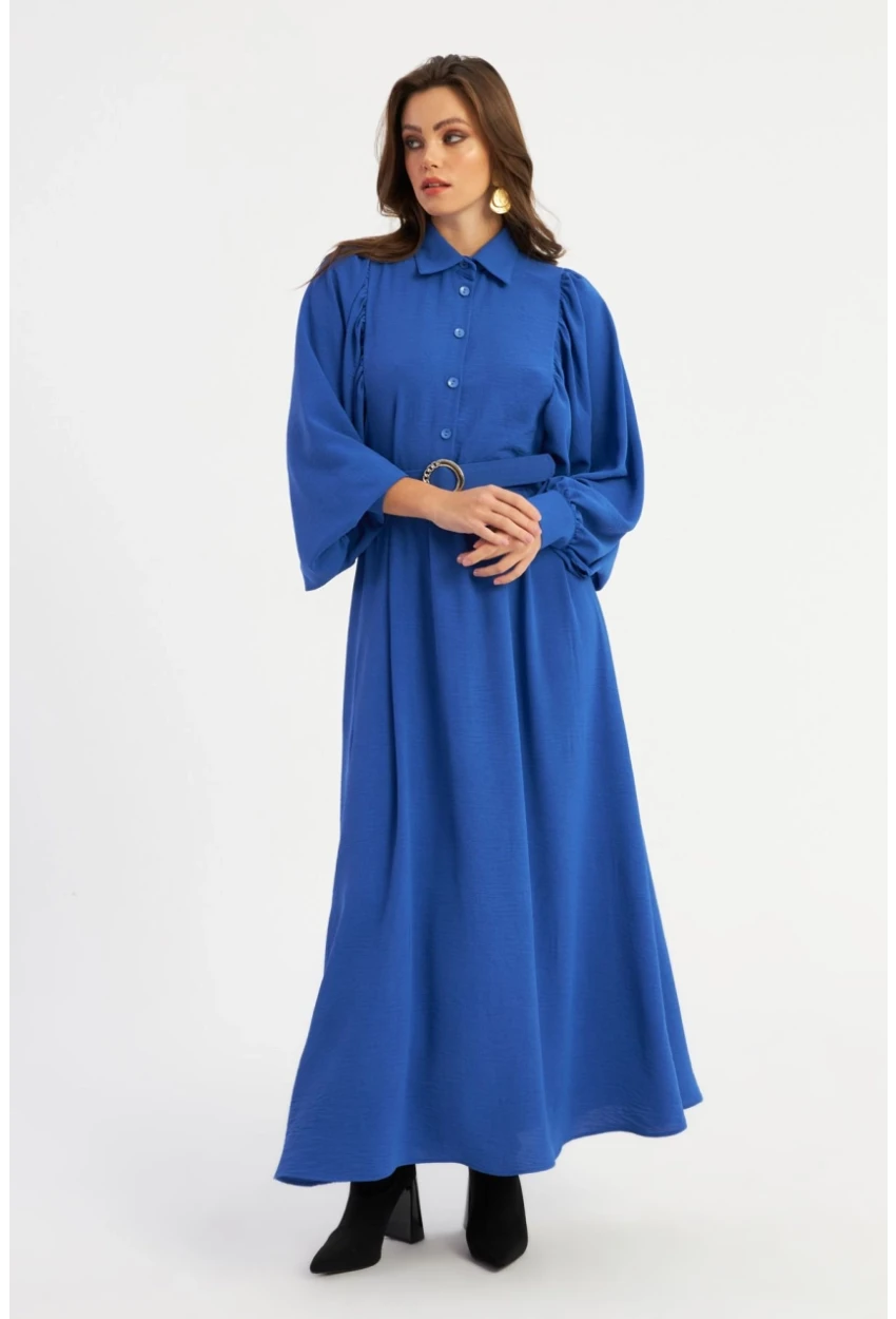 Kadın Mavi Kemerli Maxi Elbise MASF15