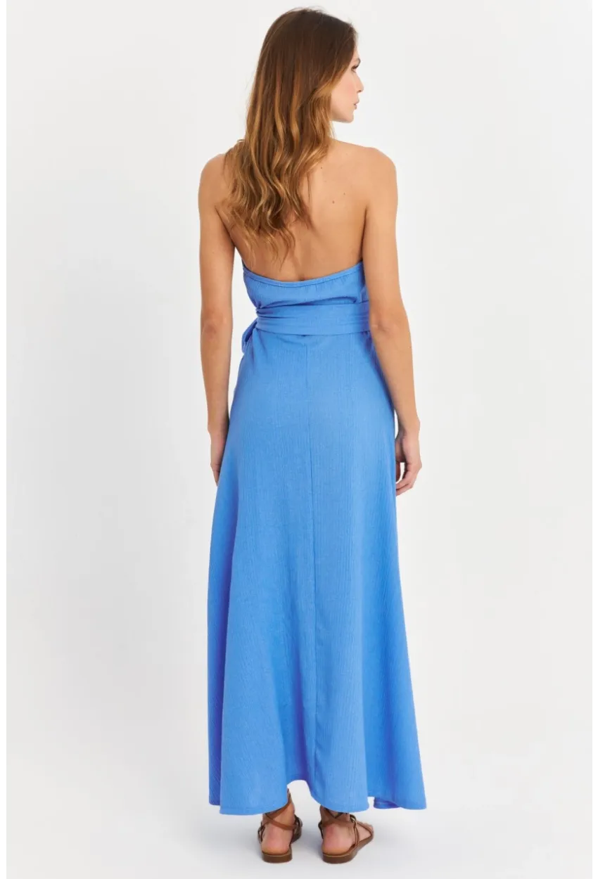 Kadın Mavi Kruvaze Bürümcük Maxi Elbise EY3053