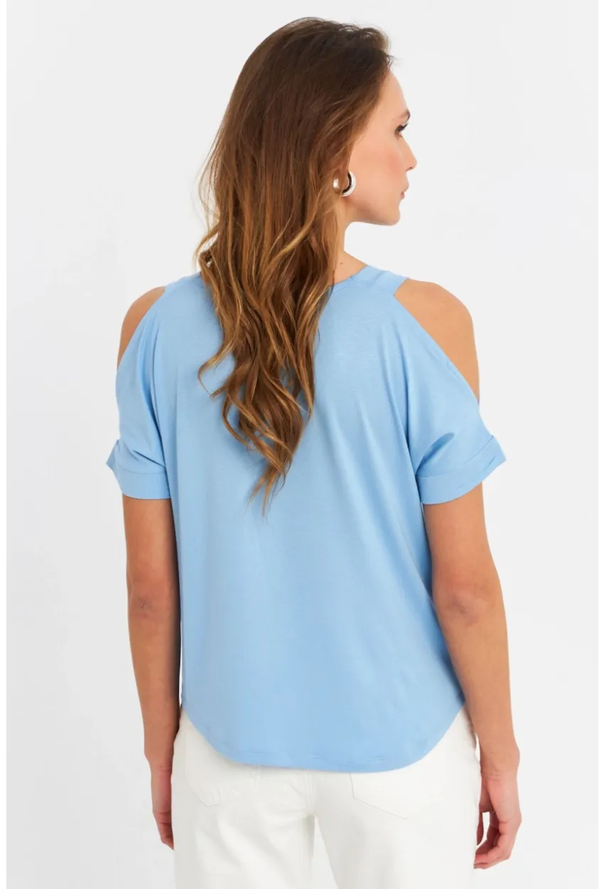 Kadın Mavi Omuzları Açık Bluz BR1329