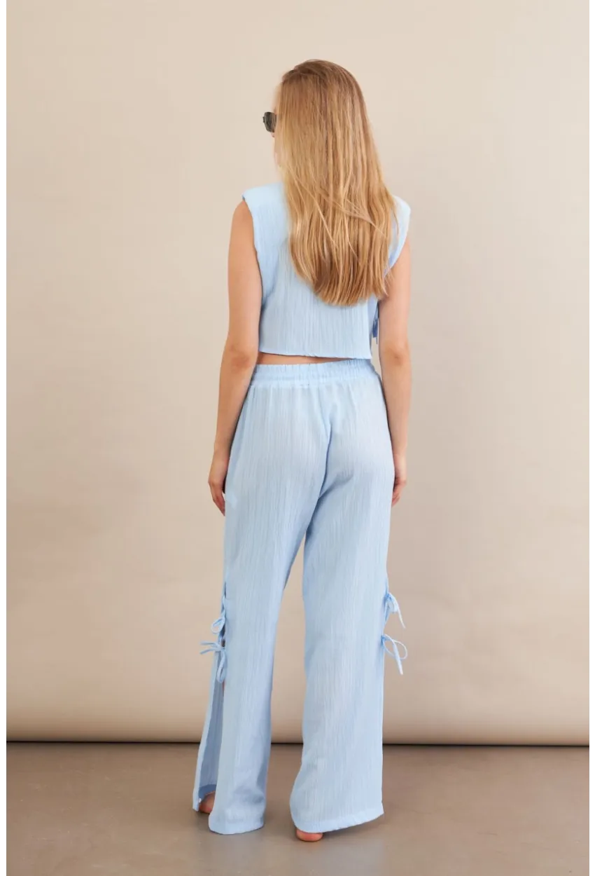 Kadın Mavi Omuzları Vatkalı Alt Üst Takım KED002