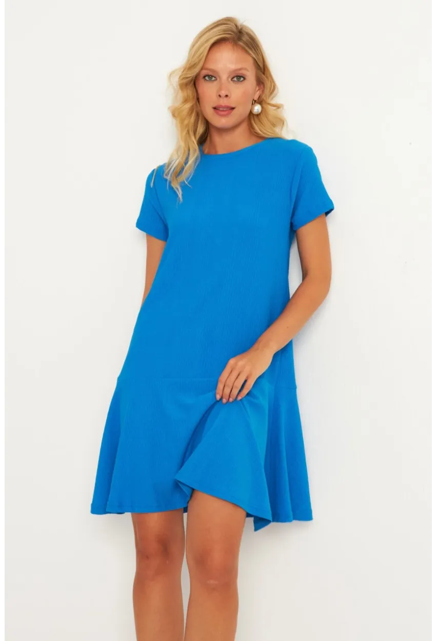 Kadın Mavi Sırtı Detaylı Bürümcük Midi Elbise ST055