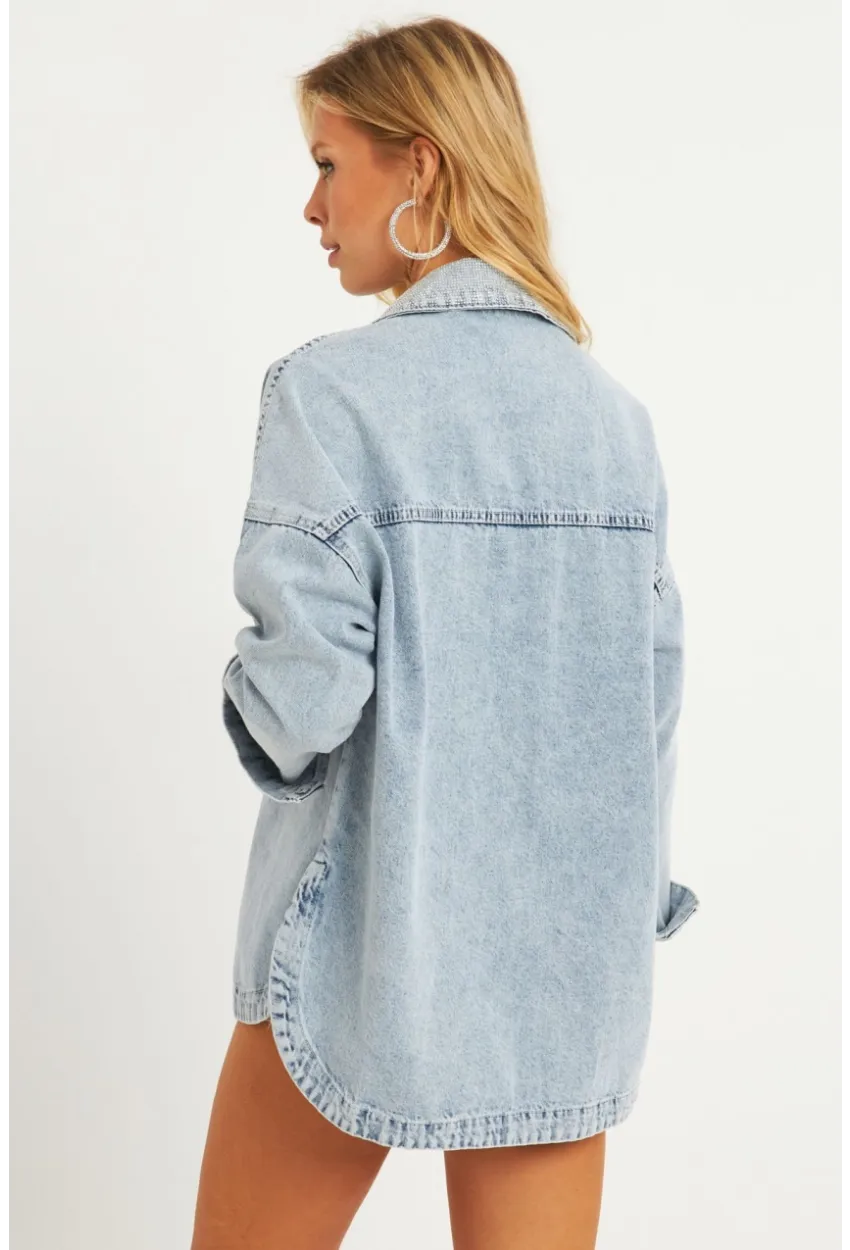 Kadın Mavi Taşlı Denim Ceket İS249