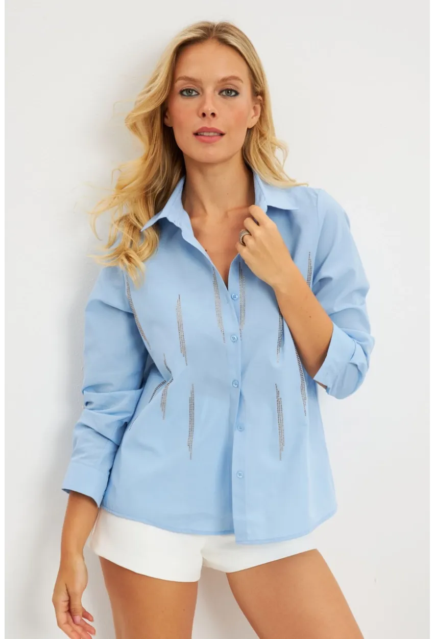 Kadın Mavi Taşlı Gömlek ZER404