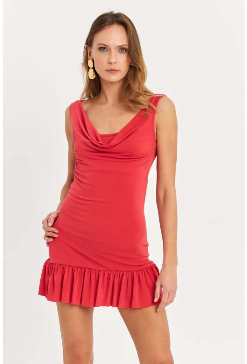 Kadın Mercan Degaje Yaka Mini Elbise HOR0078