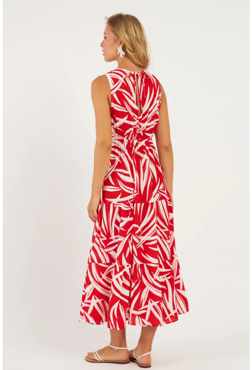 Kadın Mercan Desenli Kruvaze Midi Elbise YZ634