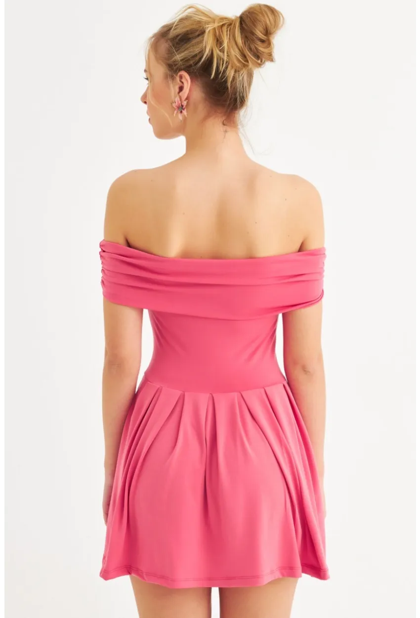 Kadın Mercan Madonna Yaka Mini Elbise MON1262-1