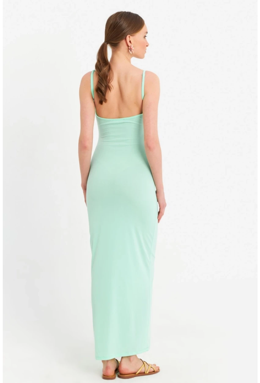 Kadın Mint Ayarlanabilir Askılı Maxi Elbise MEN2004