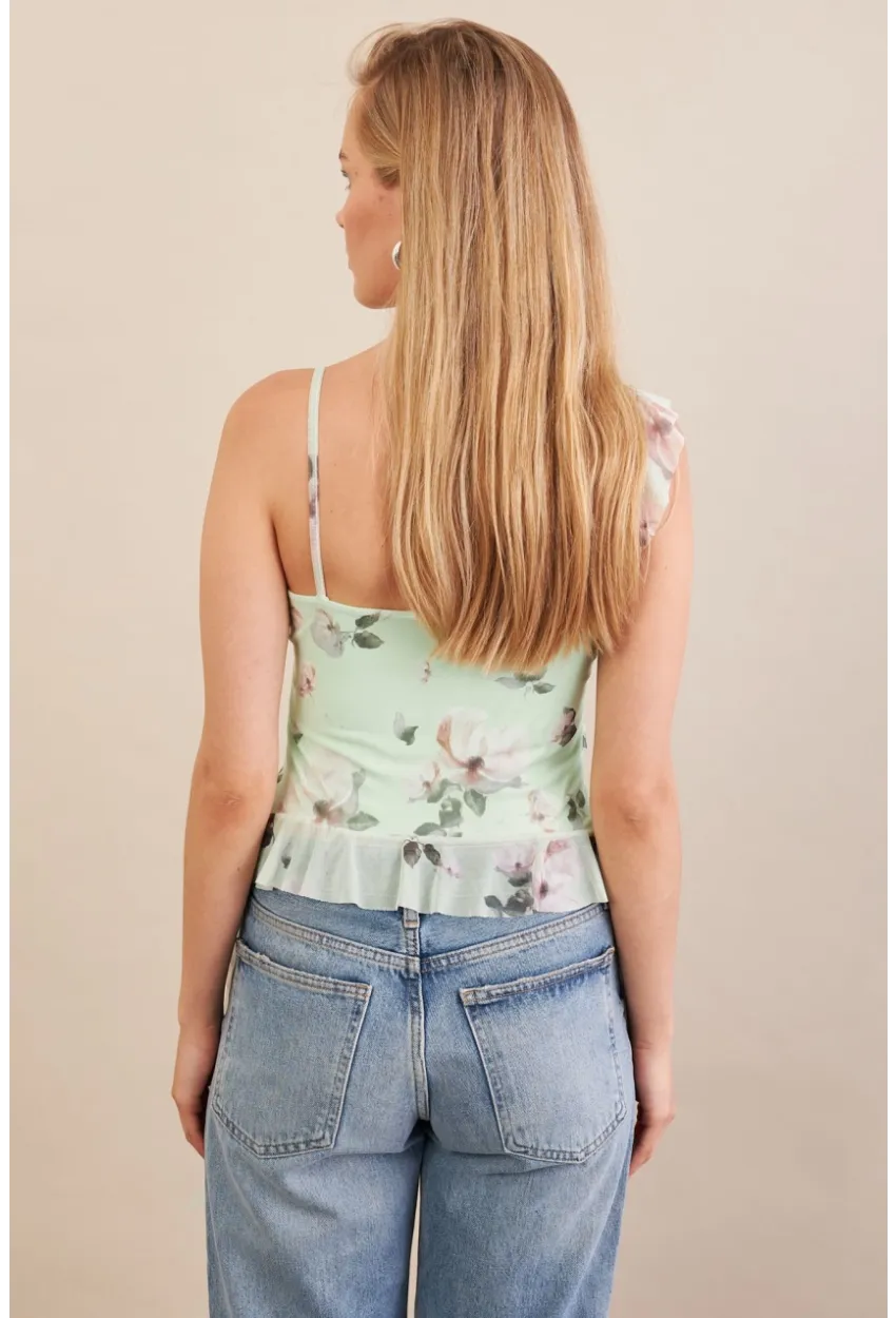 Kadın Mint Desenli Fırfırlı Şifon Bluz FS033