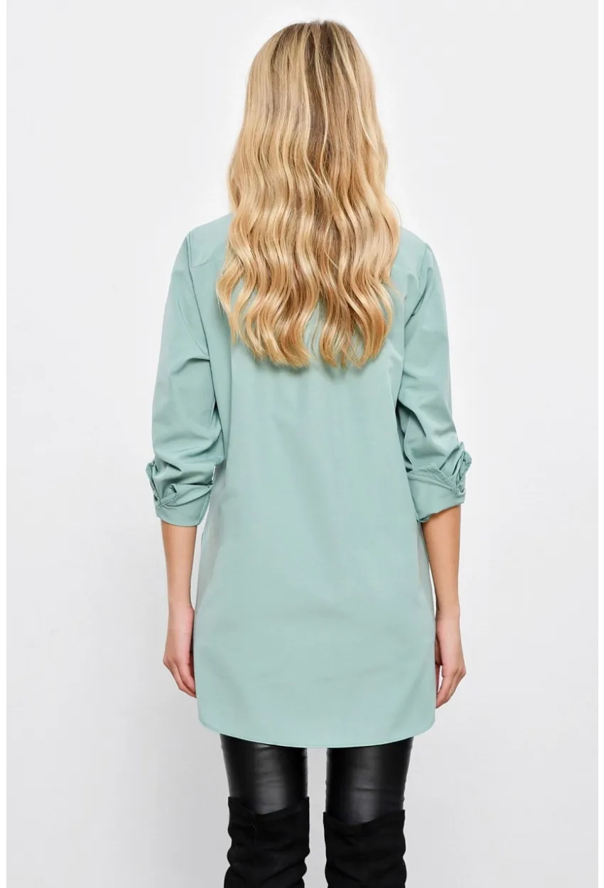 Kadın Mint Gizli Düğmeli Uzun Gömlek SF2001