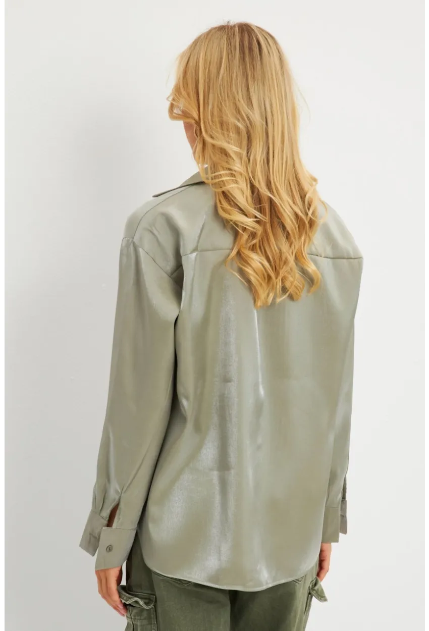 Kadın Mint Parlak Gömlek QRS8022