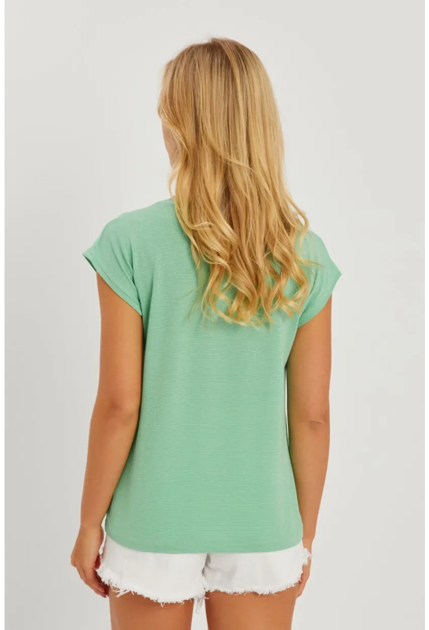 Kadın Mint V Yaka Simli Bluz RX436