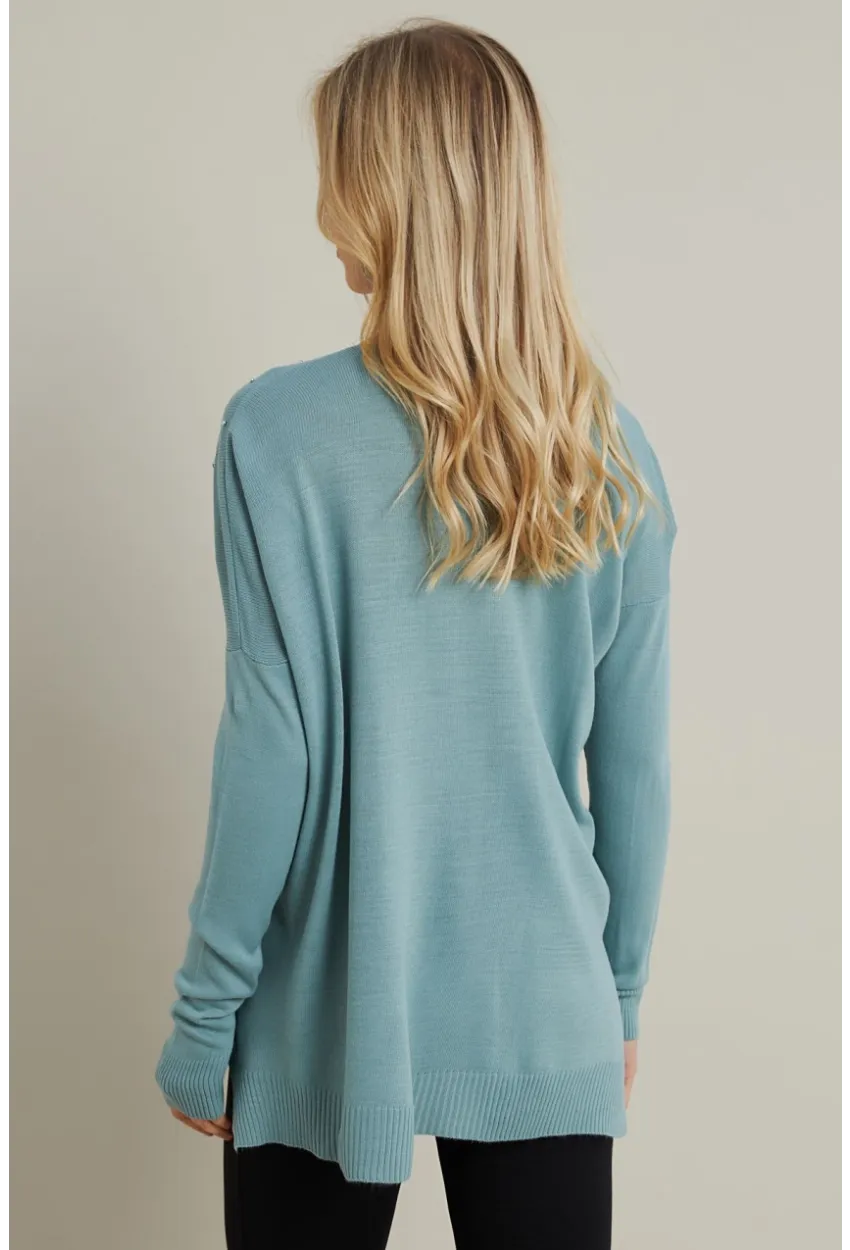 Kadın Mint V Yaka Taşlı İnce Triko Bluz MYİL002