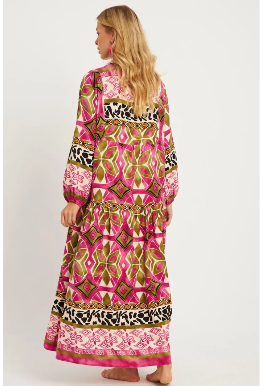 Kadın Mor Desenli Midi Elbise MGÇ169