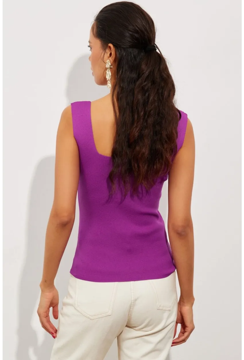 Kadın Mor Kare Yaka Triko Bluz YV87