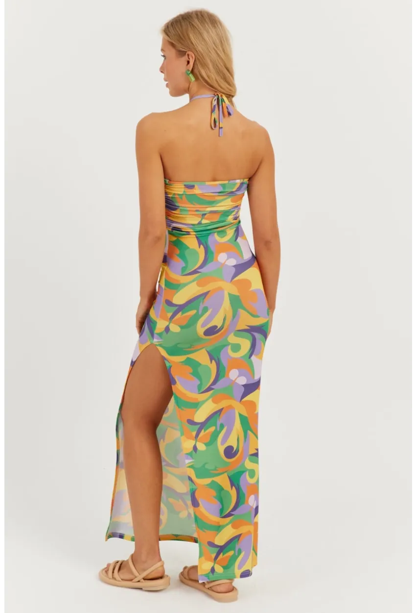 Kadın Multi Boyun Bağlamalı Desenli Midi Elbise MEN2041