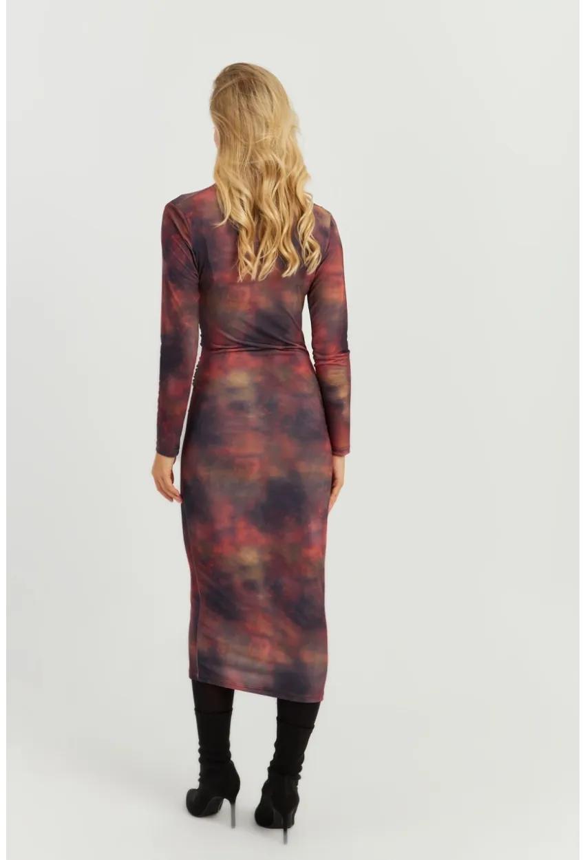 Kadın Multi Büzgülü Desenli Midi Elbise MON118