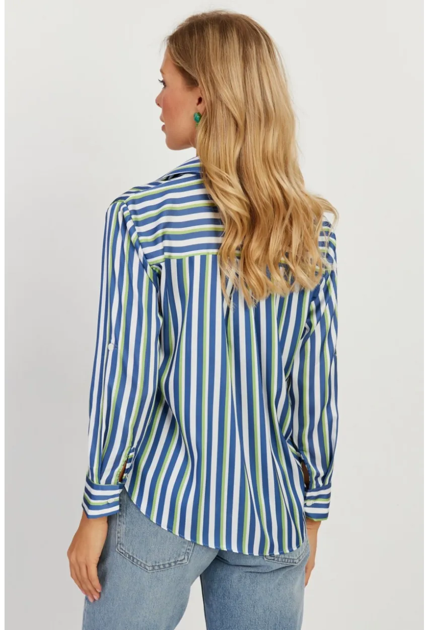 Kadın Multi Çizgili Saten Gömlek SF2536