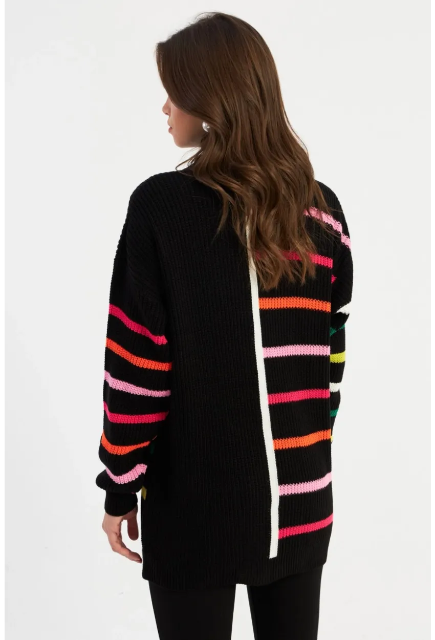 Kadın Multi Çizgili Triko Hırka MSMT2427