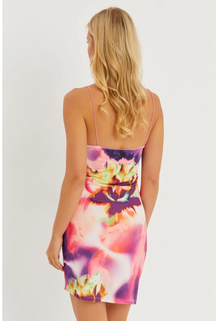 Kadın Multi Desenli Büzgülü Mini Elbise AYD312