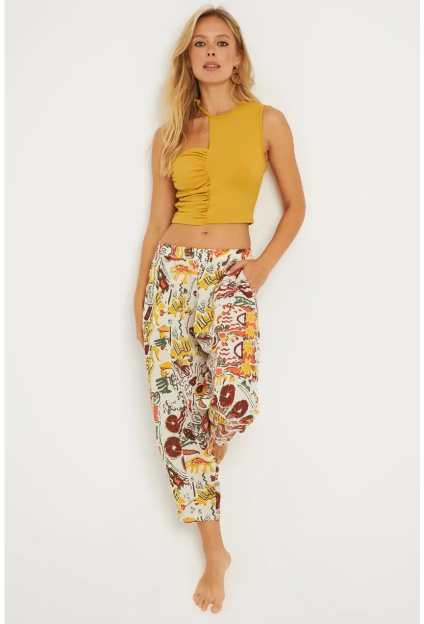 Kadın Multi Desenli Keten Şalvar Pantolon K1253