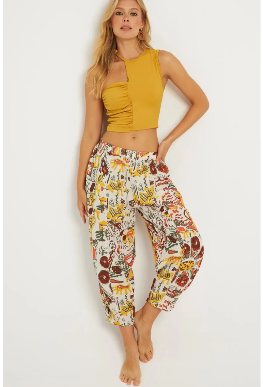 Kadın Multi Desenli Keten Şalvar Pantolon K1253