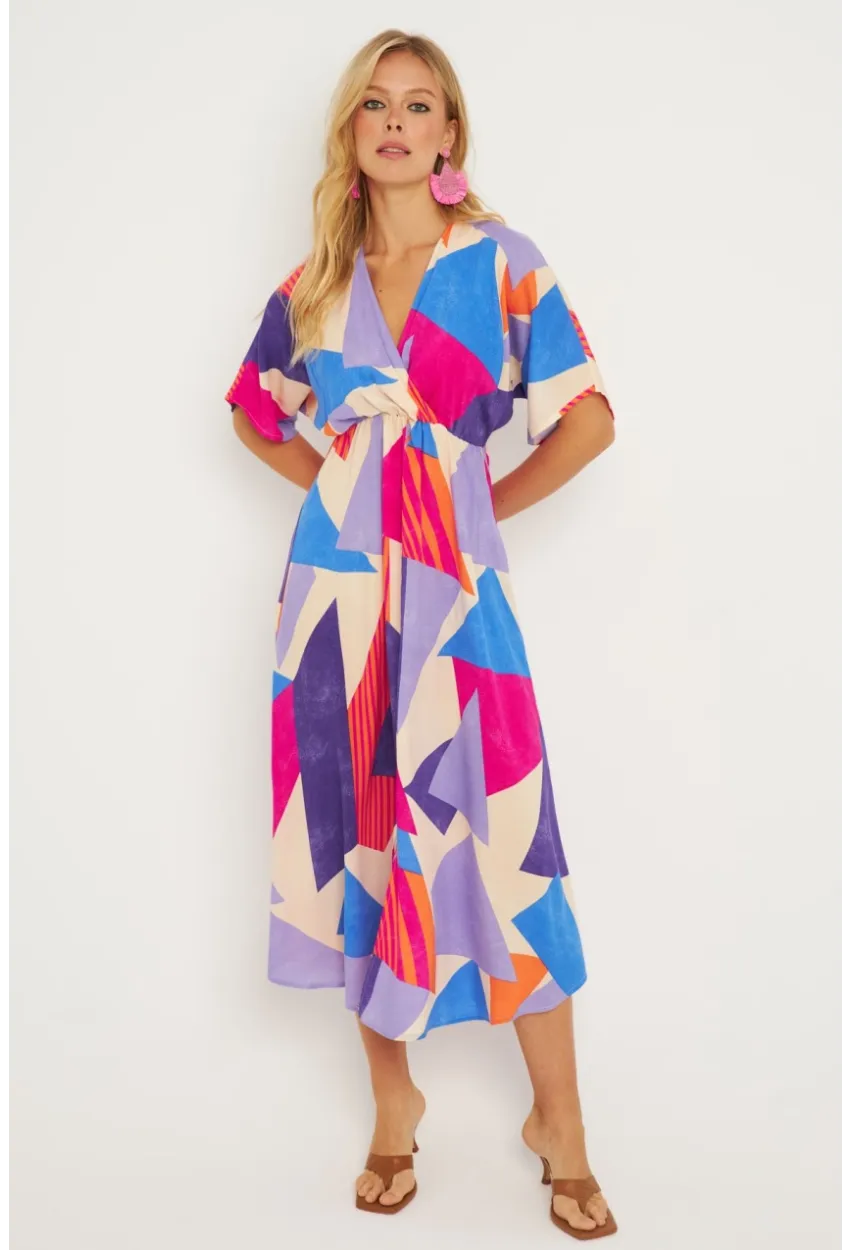 Kadın Multi Desenli Kruvaze Midi Elbise HT108