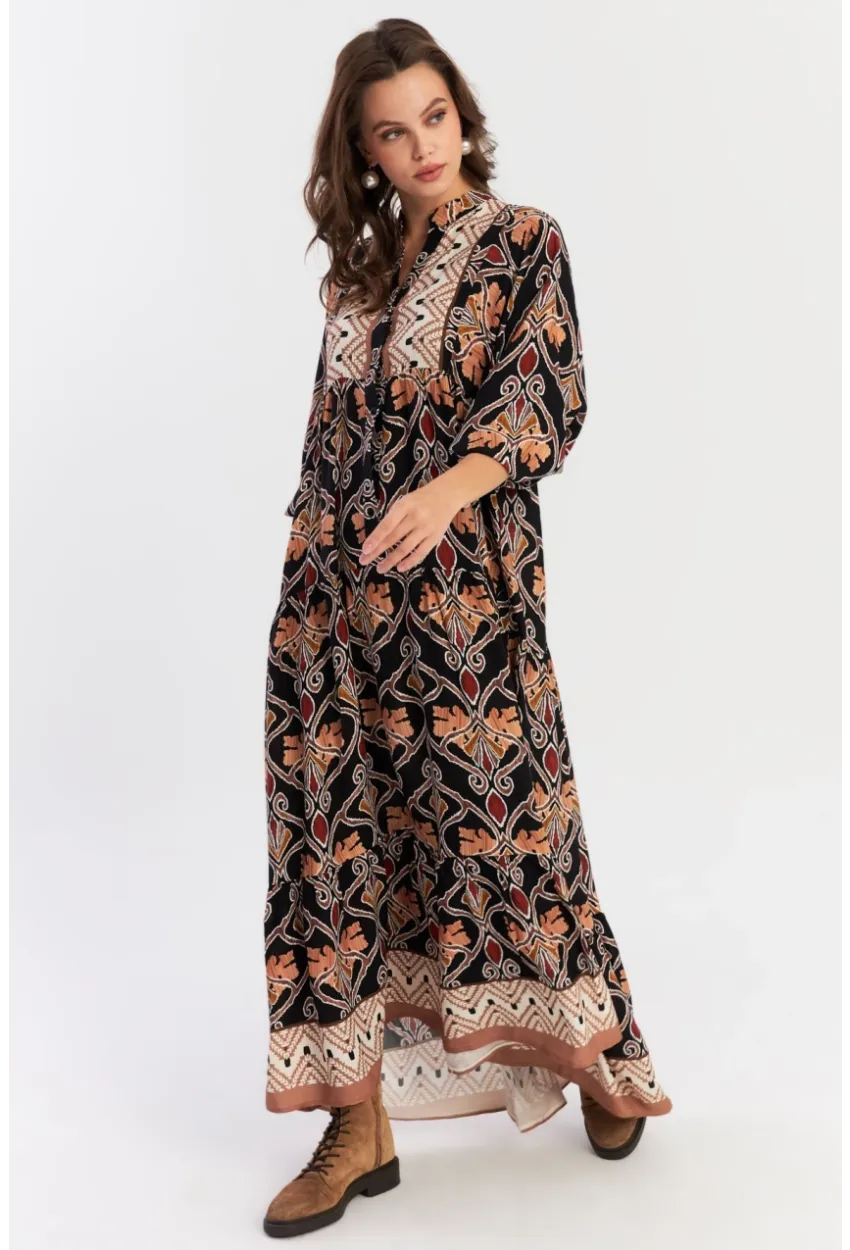 Kadın Multi Etnik Desenli Maxi Dokuma Elbise ALO228