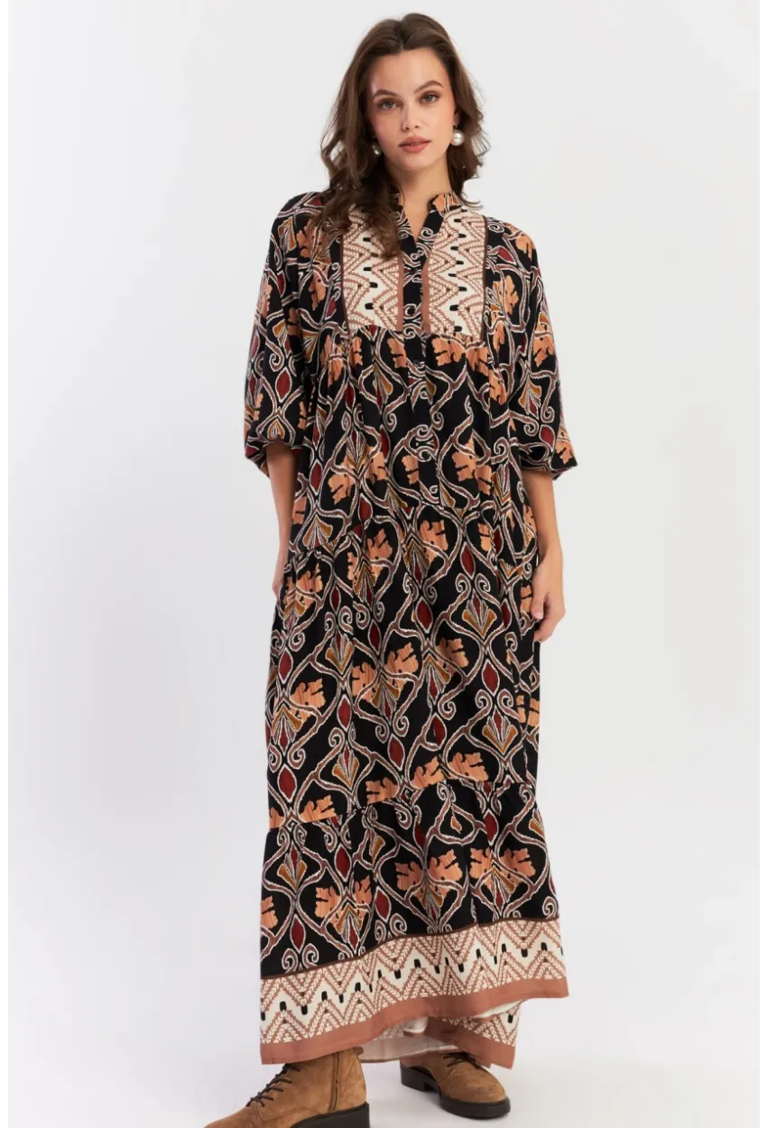 Kadın Multi Etnik Desenli Maxi Dokuma Elbise ALO228